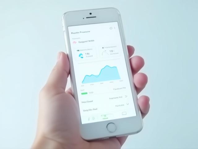 A clean, modern mobile app interface showing a blood pressure tracking dashboard with graphs and data points.